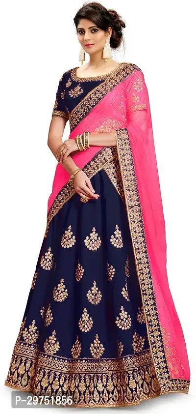 Stylish Blue Silk Blend Lehenga Choli Set For Women-thumb0