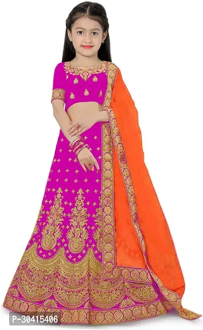 Stylish Pink Embroidery Silk Blend Lehenga Choli For Girls