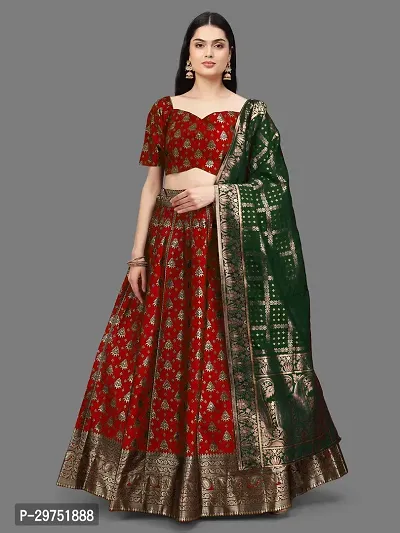 Stylish Red Jacquard Lehenga Choli Set For Women-thumb0