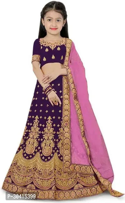 Stylish Purple Embroidery Silk Blend Lehenga Choli For Girls-thumb0