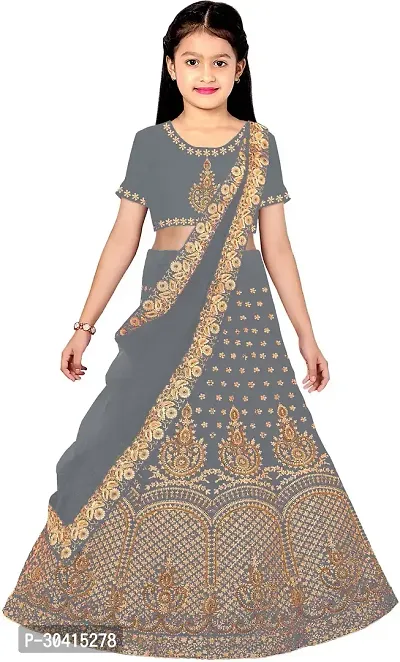 Stylish Grey Embroidery Silk Blend Lehenga Choli For Girls-thumb0