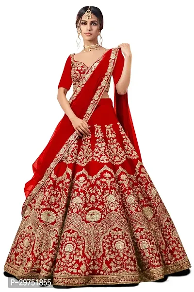 Stylish Red Silk Blend Lehenga Choli Set For Women-thumb0