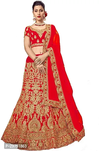 Stylish Red Silk Blend Lehenga Choli Set For Women-thumb0