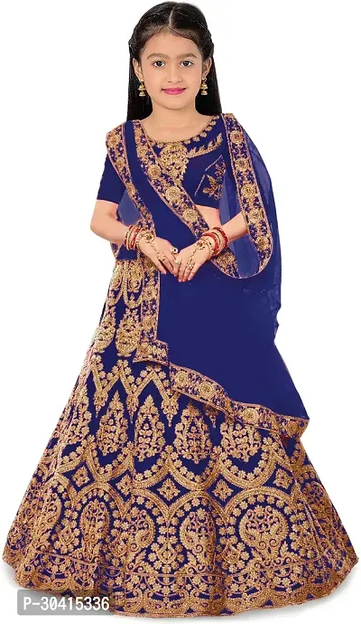 Stylish Blue Embroidery Silk Blend Lehenga Choli For Girls-thumb0