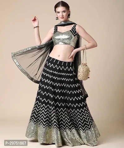 Stylish Black Silk Blend Lehenga Choli Set For Women-thumb0