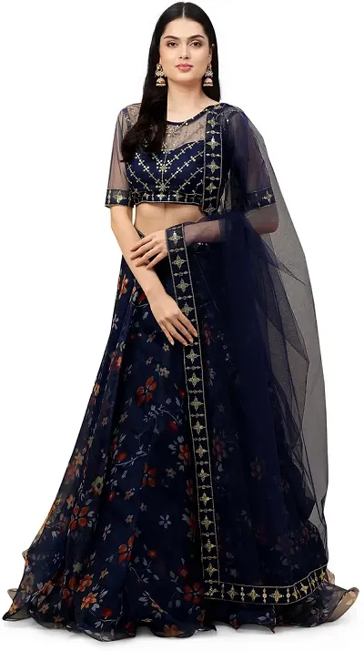 Attractive Net Embroidered  Semi Stitched Lehenga For Women