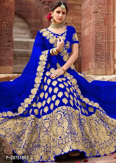 Stylish Royal Blue Silk Blend Lehenga Choli Set For Women-thumb0