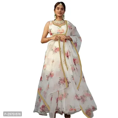 Stylish White Organza Lehenga Choli Set For Women