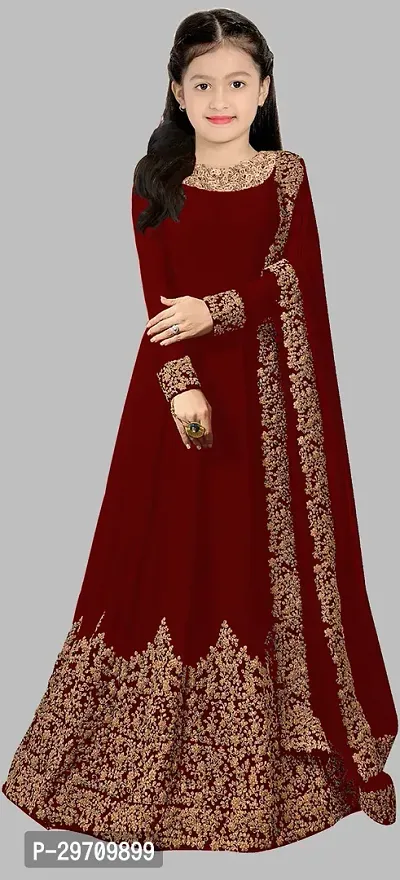 Stylish Georgette Embroidered Gown with Dupatta  for Kid Girl-thumb0