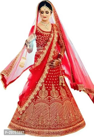 Stylish Red Silk Blend Lehenga Choli Set For Women-thumb0