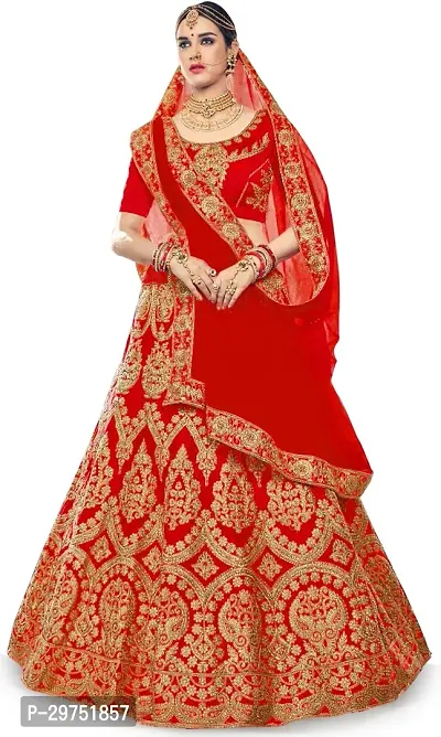 Stylish Red Silk Blend Lehenga Choli Set For Women