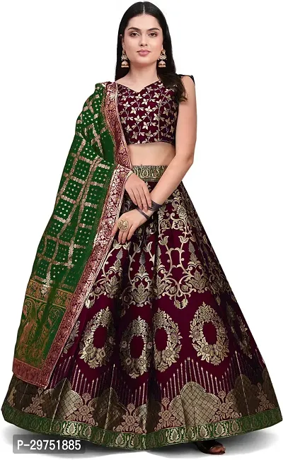 Stylish Maroon Jacquard Lehenga Choli Set For Women