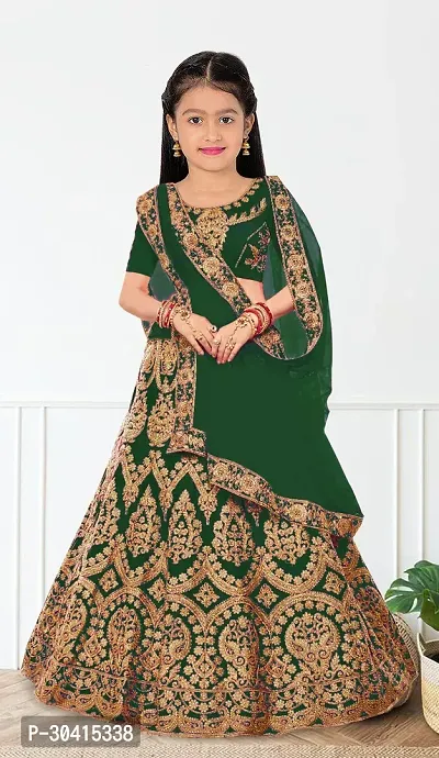 Stylish Green Embroidery Silk Blend Lehenga Choli For Girls-thumb0