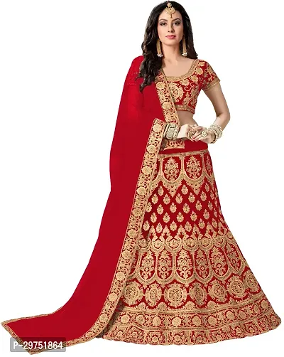 Stylish Red Silk Blend Lehenga Choli Set For Women-thumb0