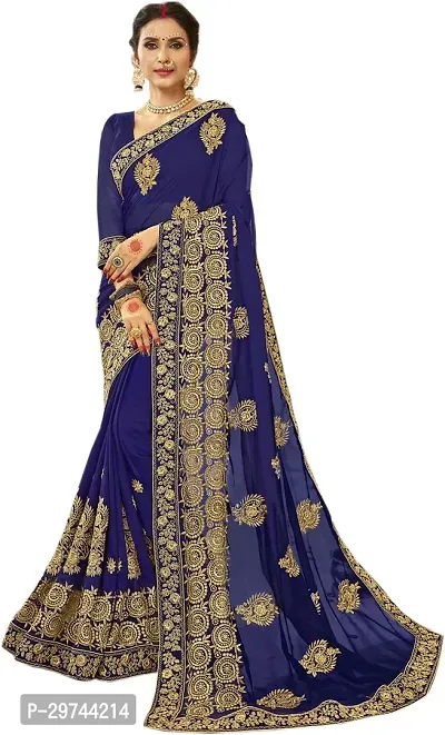 Stylish Embroidered Saree with Blouse piece for Women-thumb0