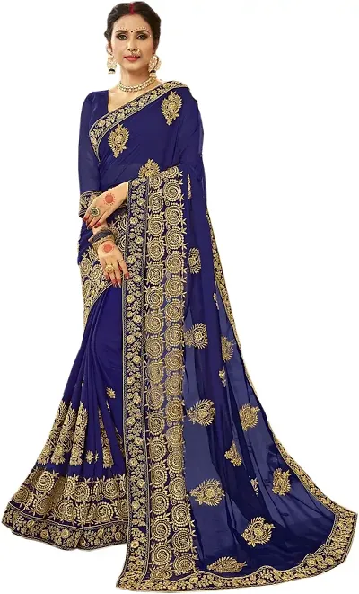 Stylish Embroidered Saree with Blouse piece for Women