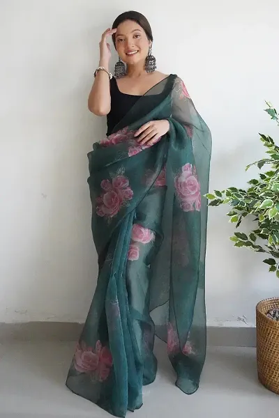 Classic Organza Saree with Blouse piece For Women