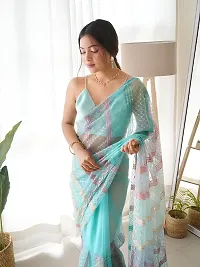 Stylish Net Printed Saree with Blouse Piece-thumb1