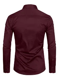 Reliable Maroon Cotton Blend Solid Long Sleeves Casual Shirt For Men-thumb3