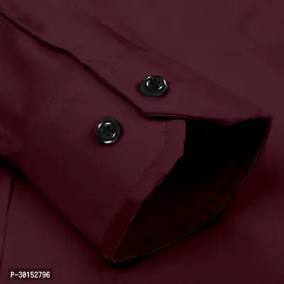 Reliable Maroon Cotton Blend Solid Long Sleeves Casual Shirt For Men-thumb3