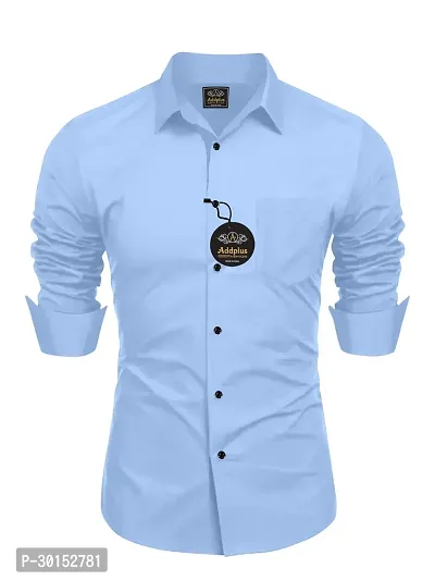 Reliable Blue Cotton Blend Solid Long Sleeves Casual Shirt For Men-thumb0