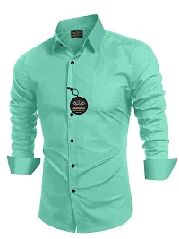 Reliable Green Cotton Blend Solid Long Sleeves Casual Shirt For Men-thumb1