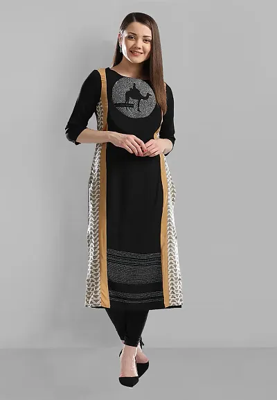 Elegant Straight Poly Crepe Printed Kurti