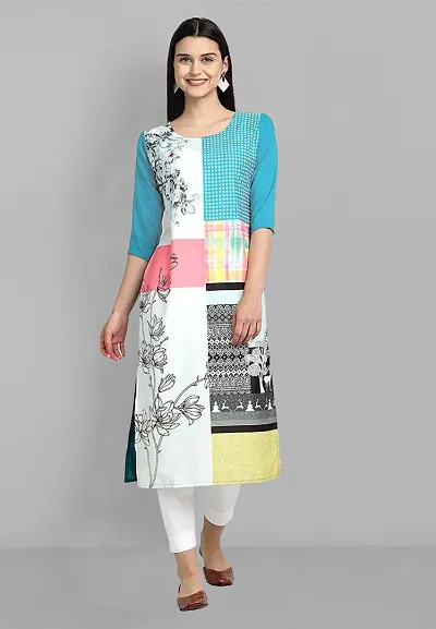 Elegant Straight Poly Crepe Printed Kurti