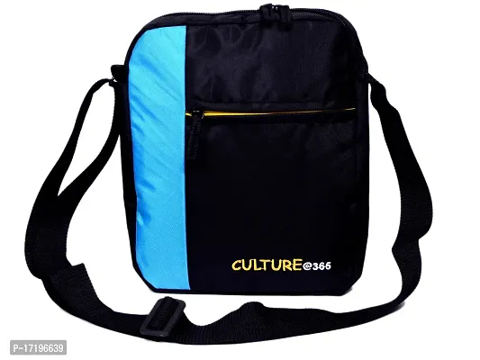 Culture Water Resistance Messenger Siling Bag, Side Bag for unisex (black  sky blue)
