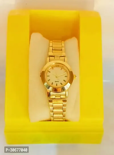 Trendy Golden Round Designer Watch For Girls-thumb0