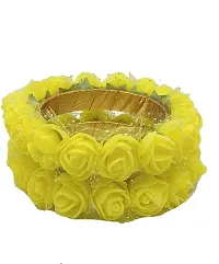 Elegant Yellow Fabric American Diamond Bangles set For Women-thumb1