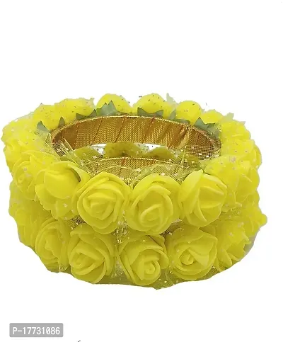 Elegant Yellow Fabric American Diamond Bangles set For Women-thumb2