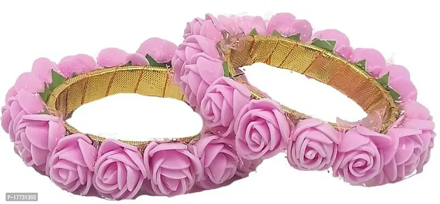 Elegant Pink Fabric American Diamond Bangles set For Women-thumb0