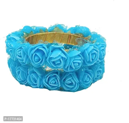 Elegant Turquoise Fabric American Diamond Bangles set For Women-thumb2