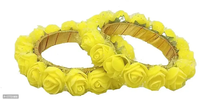 Elegant Yellow Fabric American Diamond Bangles set For Women-thumb0