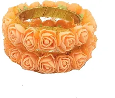 Elegant Orange Fabric American Diamond Bangles set For Women-thumb1