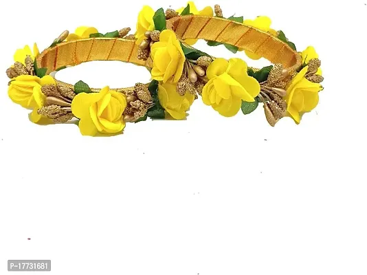 Elegant Yellow Fabric American Diamond Bangles set For Women-thumb0