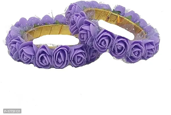 Elegant Purple Fabric American Diamond Bangles set For Women-thumb0