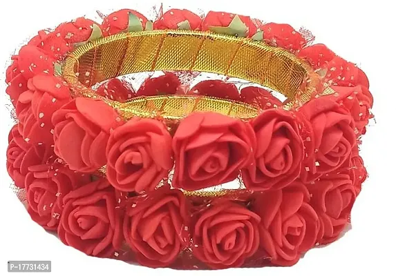 Elegant Red Fabric American Diamond Bangles set For Women-thumb2