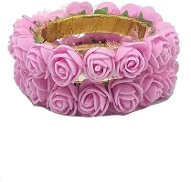 Elegant Pink Fabric American Diamond Bangles set For Women-thumb1