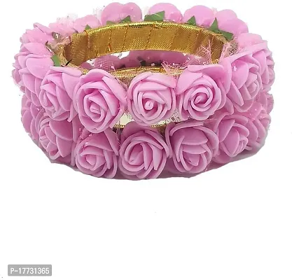 Elegant Pink Fabric American Diamond Bangles set For Women-thumb2