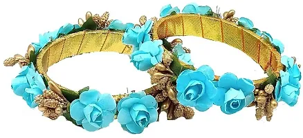 Elegant Turquoise Fabric American Diamond Bangles set For Women-thumb1