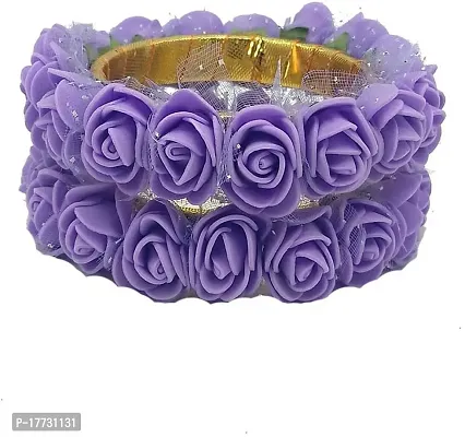 Elegant Purple Fabric American Diamond Bangles set For Women-thumb2