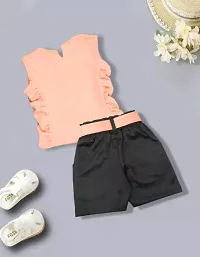 Stylish Peach Cotton Self Pattern Top with Shorts Set For Girls-thumb1