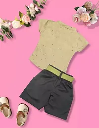 Stylish Beige Cotton Self Pattern Top with Shorts Set For Kids-thumb1