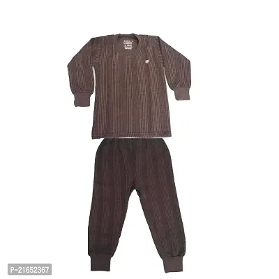 Nanad Baby Boy's  Baby Girl's Unisex Regular Fit Thermal Top and Pajama Set for Kids (Brown)