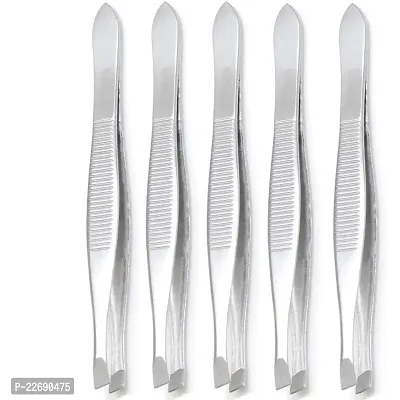 AVTY (5 Pack) Slant Tweezers - Precision Sturdy Stainless Steel Slant Tip Tweezers Hair Plucker for Hair and Eyebrows Personal Care (Silver Tone)