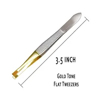 AVTY (2 Pack) Flat Tweezers - Gold Tone Stainless Steel Flat Tip Tweezers Hair Plucker for Hair and Eyebrows Personal Care (Gold Tone_A)-thumb1