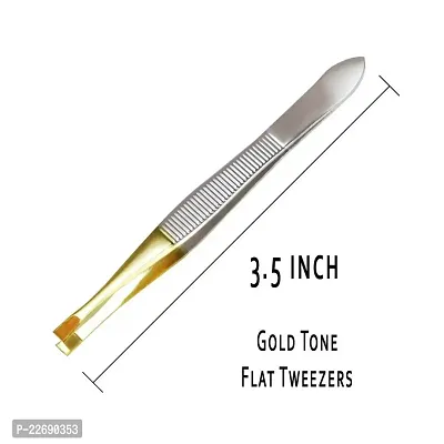 AVTY (2 Pack) Flat Tweezers - Gold Tone Stainless Steel Flat Tip Tweezers Hair Plucker for Hair and Eyebrows Personal Care (Gold Tone_A)-thumb2