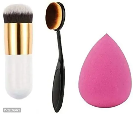 AVTY Professional Foundation Brush With Oval Brush And Sponge Puff Pack Of 3-thumb0